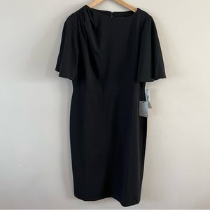 Maggy London ruched shoulder short sleeve sheath dress ladies size 14 black
